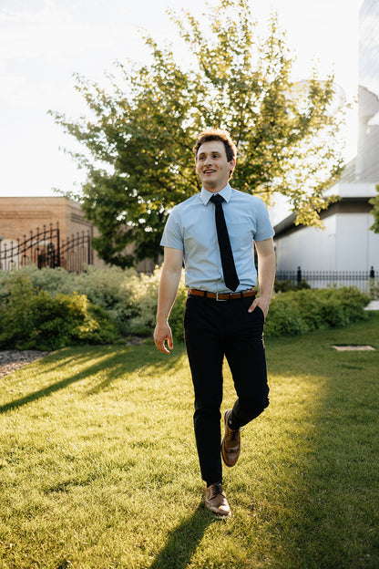 Vented Blue Short Sleeve Dress Shirt
