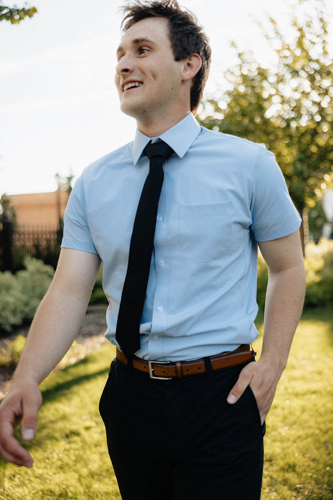 Vented Blue Short Sleeve Dress Shirt